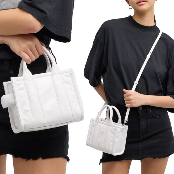 NEW Marc Jacobs The Shiny Crinkle Micro Tote White Leather Crossbody Leather NWT
